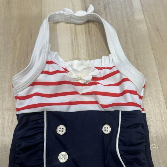Janie and Jack Girls Vintage Retro Americana One-Piece Swimsuit Sailor  Sz 6-12m - Picture 6 of 9